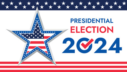 USA 2024 Presidential Election background with American flag colors design. Election event banner, card, poster, template, voting communication, background. Vote day, November 5. Vector illustration.