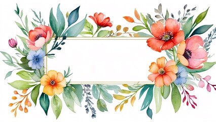 Fototapeta premium Floral frame with watercolor elegant tiny flowers isolated on white, decorative flower background pattern, watercolor floral border background. Generative AI.