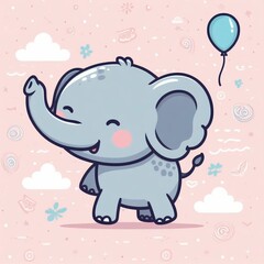 Naklejka premium Cute Elephant Cartoon Illustration