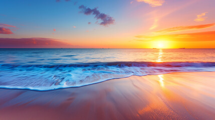 Fototapeta premium sunset over the sea in paradise beach, perfect as wallpaper, dreamy background