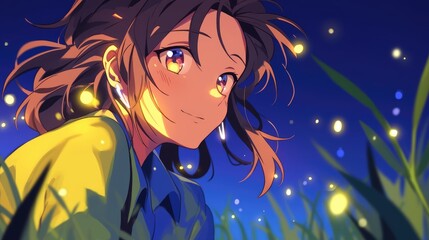 Naklejka premium illustration of young girl with large expressive eyes