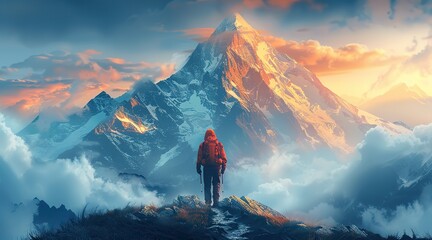 Man contemplating distant mountain peak, embodying the concept of goals and aspirations.