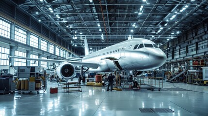Obraz premium Silver aircraft awaits takeoff on airport tarmac, promising adventure