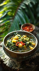 Traditional Caribbean Callaloo Stew With Leafy Greens And Spices