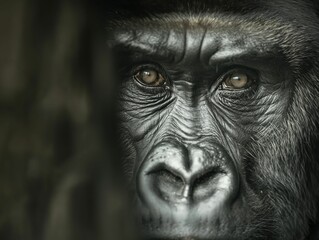 Obraz premium AI generated illustration of a close-up portrait of a gorilla with intense gaze