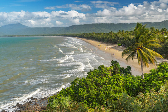 Majestic tropical golden sand Four Mile Beach in Port Douglas, Queensland, Australia. It is&nbsp;one of the most popular and well-known beaches in Tropical North Queensland.