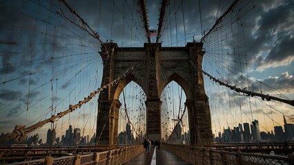 Fototapeta premium Exquisite Detail of Brooklyn Bridge's Metal Frame