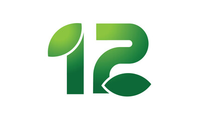 12 Leaf Logo Number Green Simple Nature