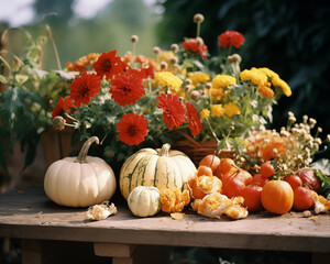 Naklejka premium Happy Thanksgiving day traditional backdrop. Pumpkin background. Celebrating autumn holidays.
