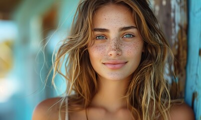 Fototapeta premium Outdoor portrait of an attractive Caucasian girl, embodying the concept of Caucasian people.