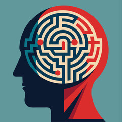 Silhouette Maze Pattern Human Head Illustration Art