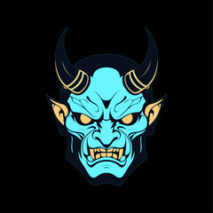 Japanese Oni Demon Mask Illustration. Mask Designs for T-shirts, Tattoos, Stickers, Gaming Logos or Posters