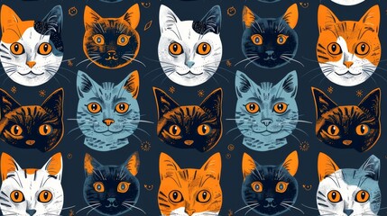Colorful and Whimsical Cat Faces Pattern