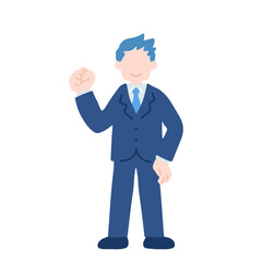 Fototapeta premium ガッツポーズをするスーツ姿のビジネスパーソンのフラットなイラスト