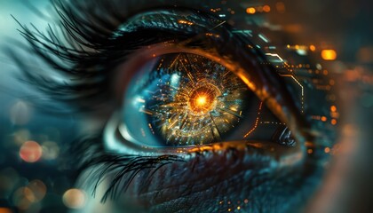 The Optical Biometrics Eye Futuristic Cyberspace Technology Neural Network with Beautiful Colors Scan