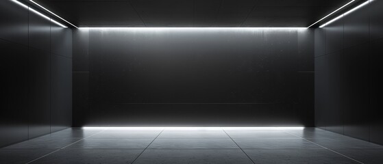  A black-and-white image of a dark room featuring a solitary light at its end, along with a square shape illuminating the terminus