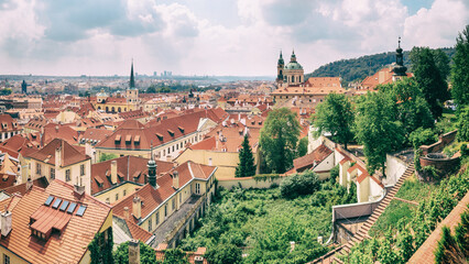 Obraz premium City summer landscape - top view of the Mala Strana (Little Side) of the historical district of Prague, Czech Republic