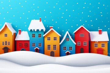 Fototapeta premium colorful papercut winter village in snowy landscape.