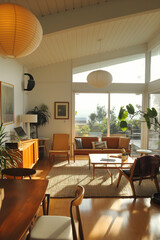Mid-century modern interior, living space, livingroom