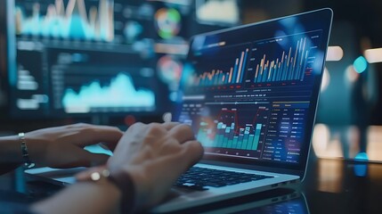 Fototapeta premium Analyst Working with Financial Data on a Laptop