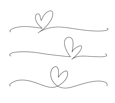 Heart. Abstract love symbol. Continuous one line art drawing. Simple Minimalist Heart Hand Drawn Graphic. Heart with ribbon. Vector illustration. 