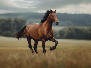 Obraz premium Majestic Horse Galloping Across Open Field Symbolizing Freedom and Power