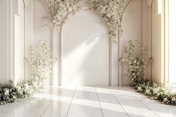 Bakground wedding with wall floral generative AI	

