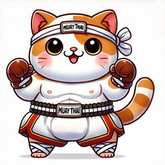 Naklejka premium Cute Cat Fighter In Muay Thai Gear.