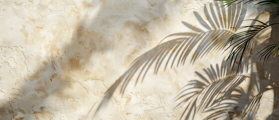 a single palm tree casts two shadows on the wall