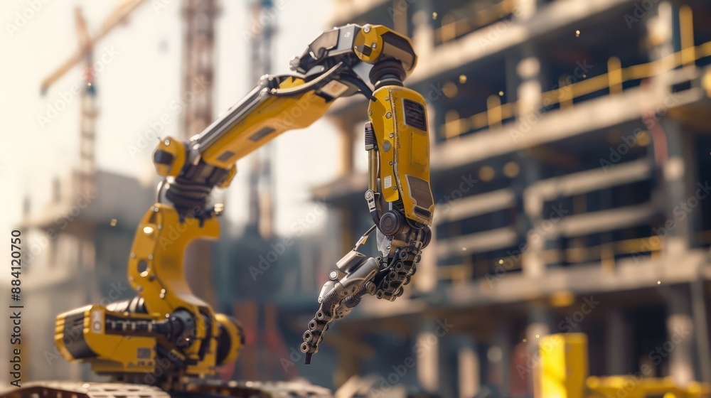 Aufkleber capture the futuristic design of construction robots equipped with ai for adaptive learning and auto