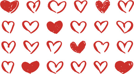  Cute hand drawn red heart illustration set. Vector illustration heart icon.