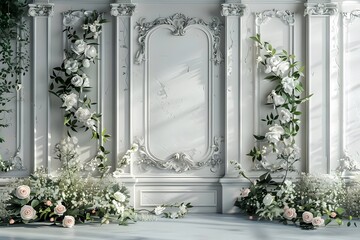 Bakground wedding with wall floral generative AI	
