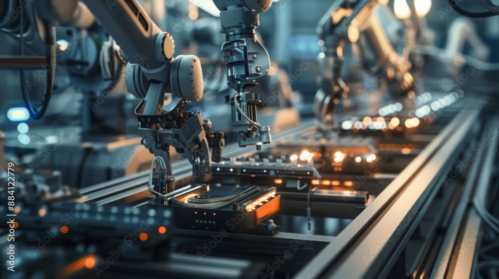 Poster capture the precision and efficiency of robots assembling electronic components in a state-of-the-ar