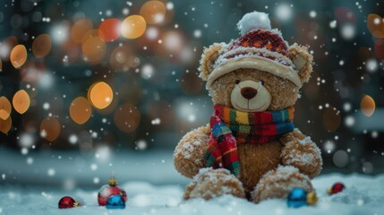 Teddy Bear in Snowy Winter Wonderland