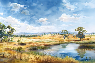 Watercolor landscape of Australia 