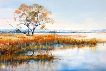 Watercolor landscape of Australia 