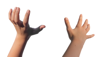 Grabbing, holding, catching and reaching out gestures. Kids Kids childs hands holding, capturing isolated on white background., transparent PNG