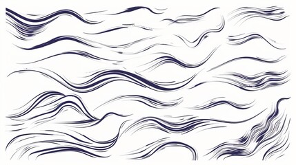 Dynamic, dark wavy lines flow seamlessly across the white background, creating a sense of movement and fluidity. Ideal for artistic, abstract, and modern uses.