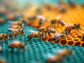Honeybee Hive in Full Bloom A Stunning Display of Nature's Ecological Centerpiece, Bees, Honeycomb, Pollination, Ecosystem, Biodiversity