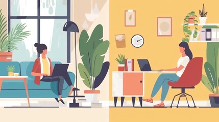 Two women working in a modern office