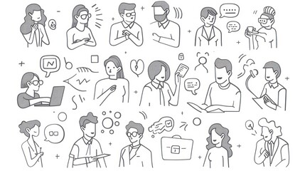 Collection of Hand-Drawn Illustrations Depicting Various People and Scenes