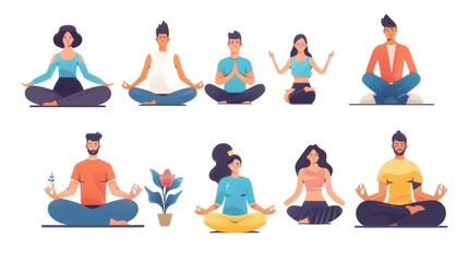 Diverse People in Meditation Poses