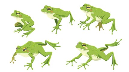 Fototapeta premium Five Green Frogs in Various Poses