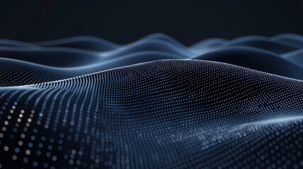 Data transfer technology, digital frequency track, wallpaper texture background, abstract futuristic waves and curves with white glowing moving high speed points dots, dark blue background