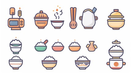 Rice Cooker and Serving Set Illustration