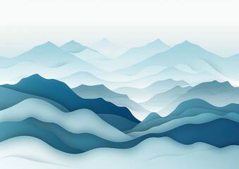 Vector mountain range with smooth papercut style, flowing contours, varied elevations