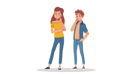 Thinking Couple Cartoon Illustration