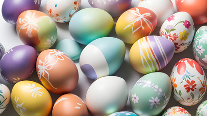 Obraz premium Colorfully painted Easter eggs on a white background