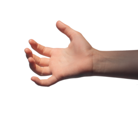 Hand palm, kids gesture, child grasping, catching, grabbing, holding something invisible isolated on white background., transparent PNG