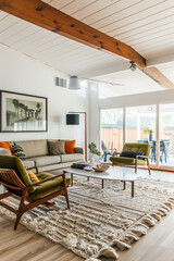 Mid-century modern interior, living space, livingroom
